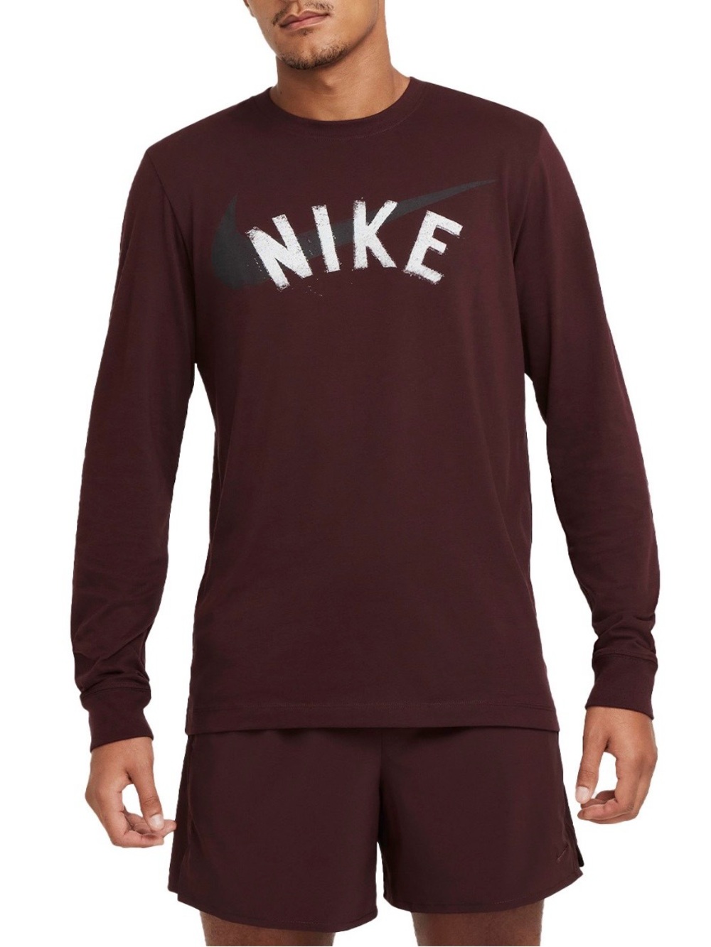 Nike Dri-FIT T-Shirt Burgundy Long Sleeve Logo Graphic Crew Neck Men 3XL Workout